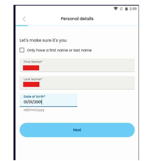 Verification step showing partially hidden email and phone