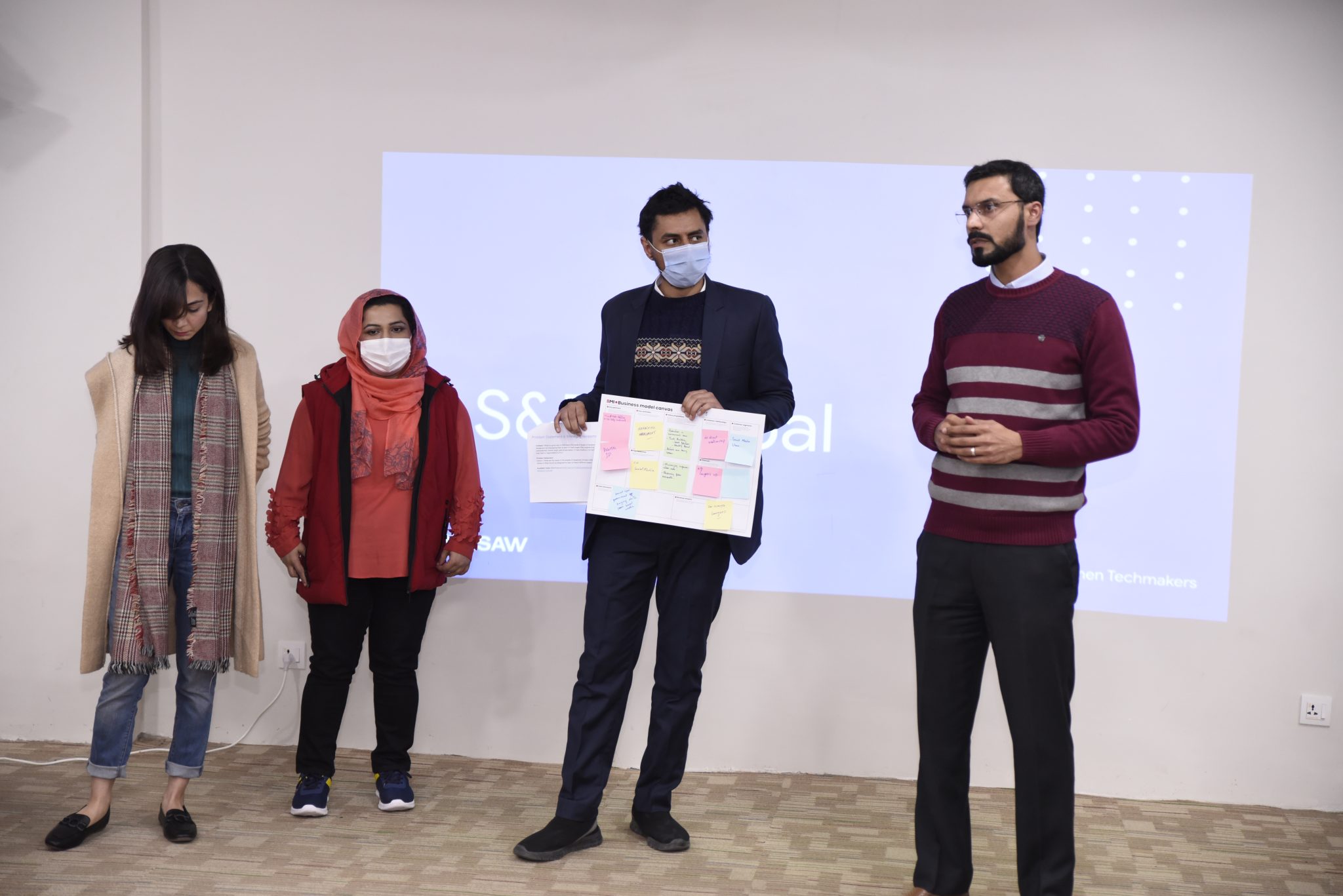Team pitching a concept to the jury