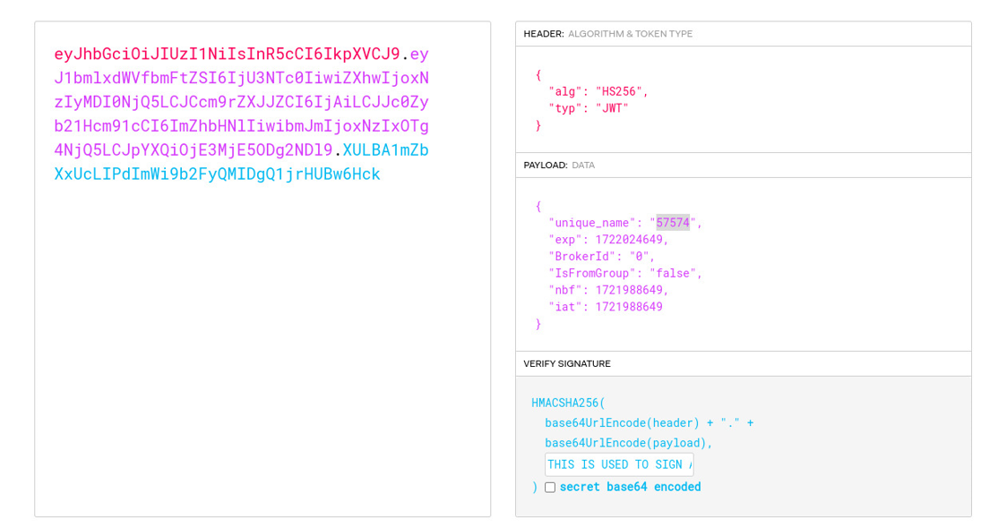 Captured initial JWT from Burp Suite